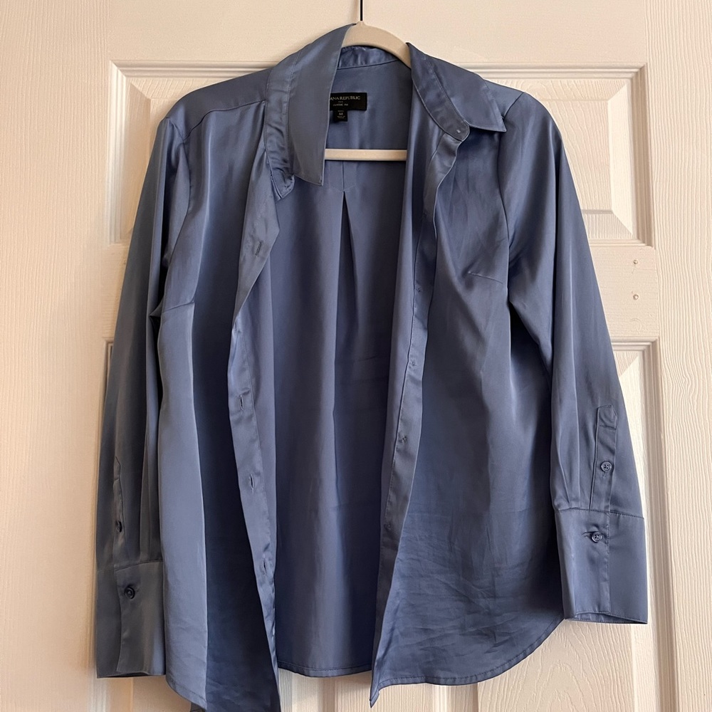 Blue Satin Button Down